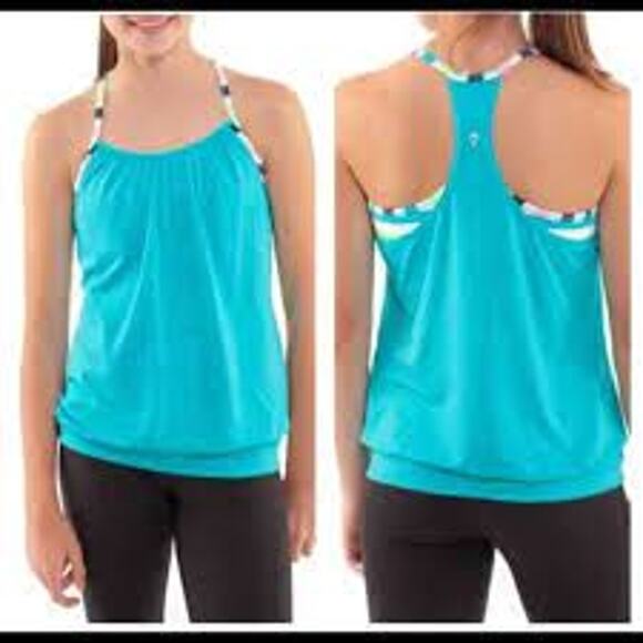 Ivivva Double Dutch Tank Blue Gray Racerback Built in Bra Strappy Girls 14 - Picture 11 of 11